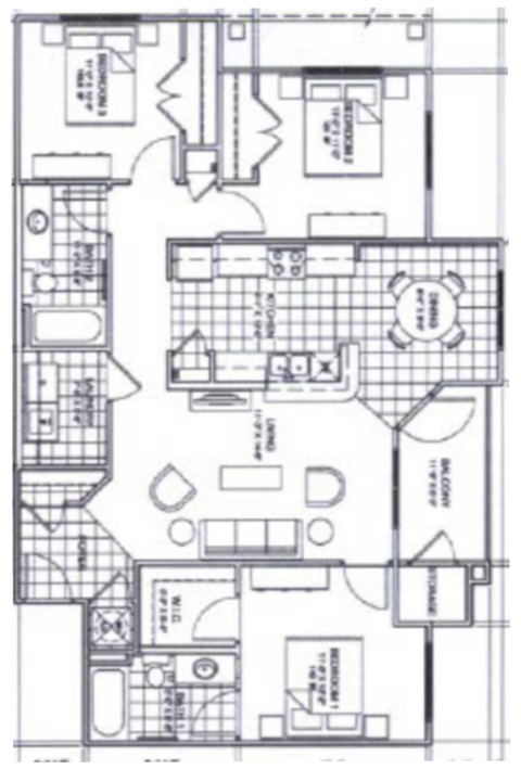 Floor plan for 3 beds, 2 baths, 1201 sqft